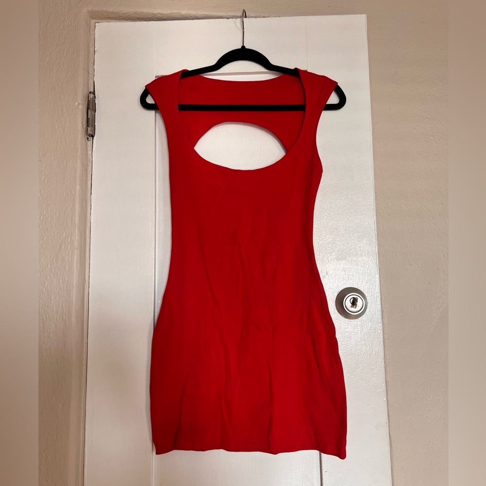 Sexy Red Scoop Neck Dress with Cutout